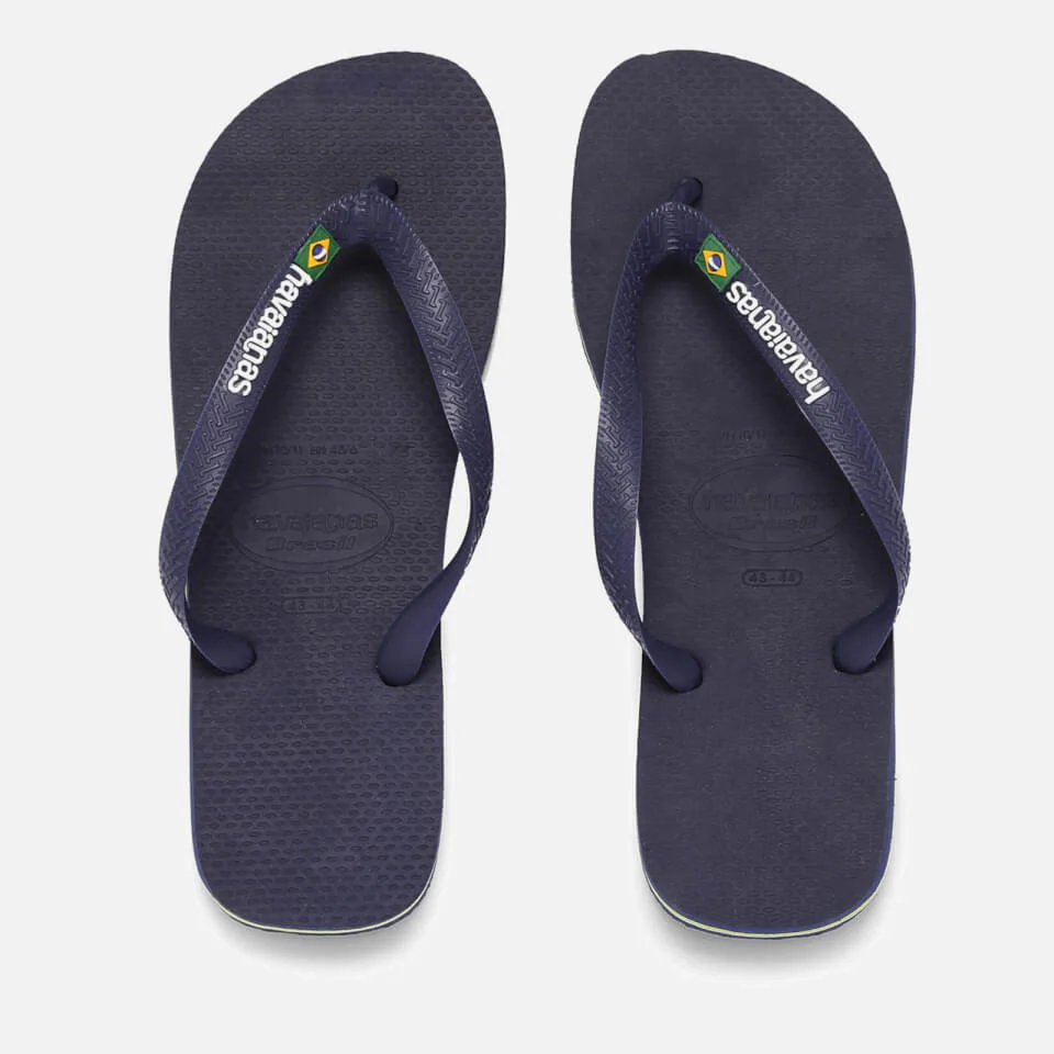 Havaianas Men's Brasil Logo Flip Flops - Navy Blue 3 Havaianas Men's Brasil Logo Flip Flops - Navy Blue