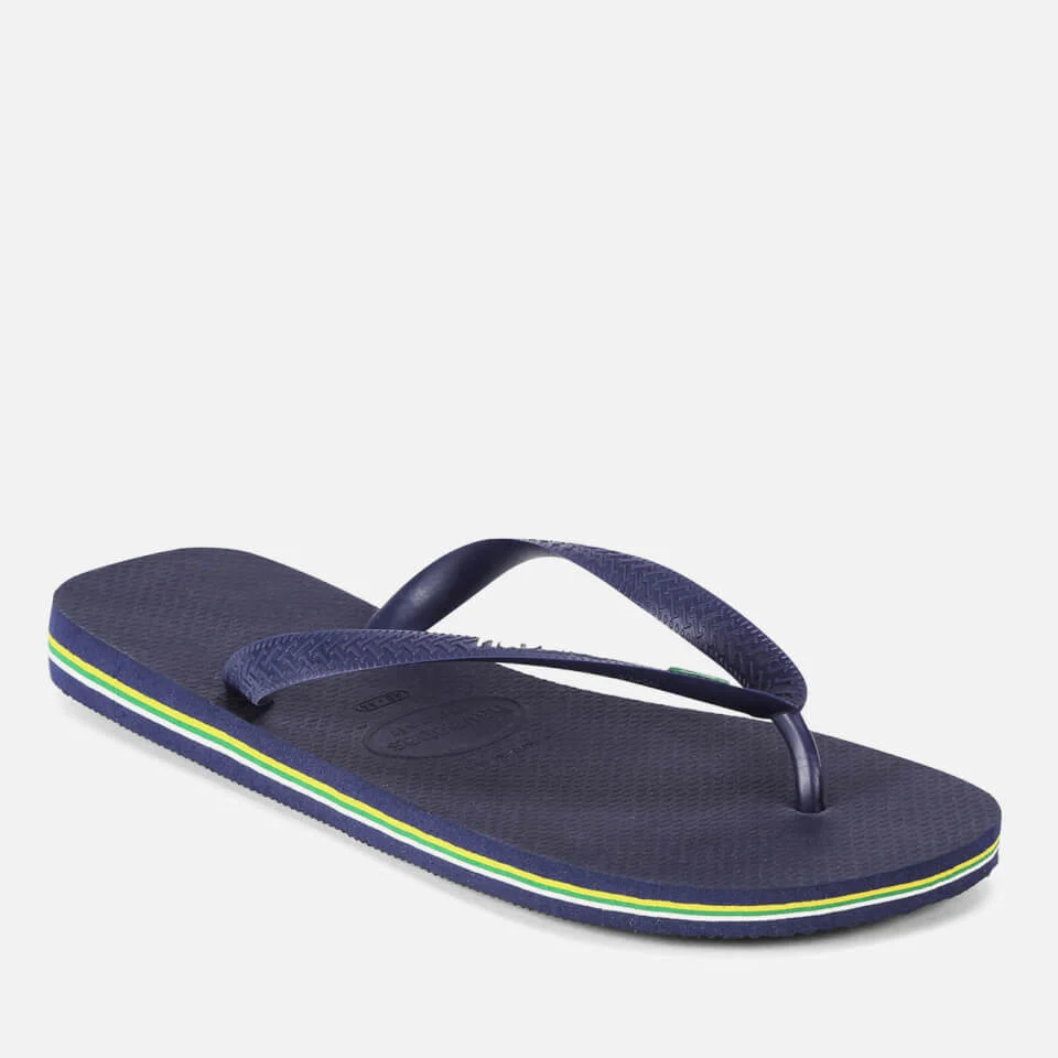 Havaianas Men's Brasil Logo Flip Flops - Navy Blue 4 Havaianas Men's Brasil Logo Flip Flops - Navy Blue - Image 2