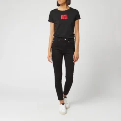 HUGO Women's Lou Skinny Fit Metal Tabs Jeans - Black -The Hut 12099033 9564701522464532