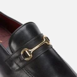 Walk London Men's Terry Trim Leather Loafers - Black -The Hut 13124542 4874898524075086