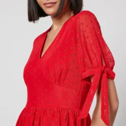 Never Fully Dressed Red Heart Flocked Chiffon Midi Dress -The Hut 13994833 1155008927632921