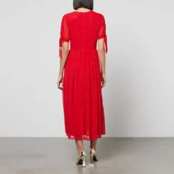 Never Fully Dressed Red Heart Flocked Chiffon Midi Dress -The Hut 13994833 2065008927533129