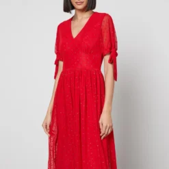 Never Fully Dressed Red Heart Flocked Chiffon Midi Dress -The Hut 13994833 8355008927581852