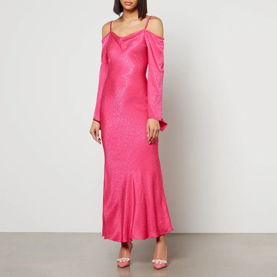 Never Fully Dressed Kiri Leopard Satin-Jacquard Midi Dress 3 Never Fully Dressed Kiri Leopard Satin-Jacquard Midi Dress