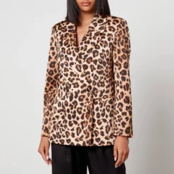 Cras Samycras Leopard-Print Satin Blazer
