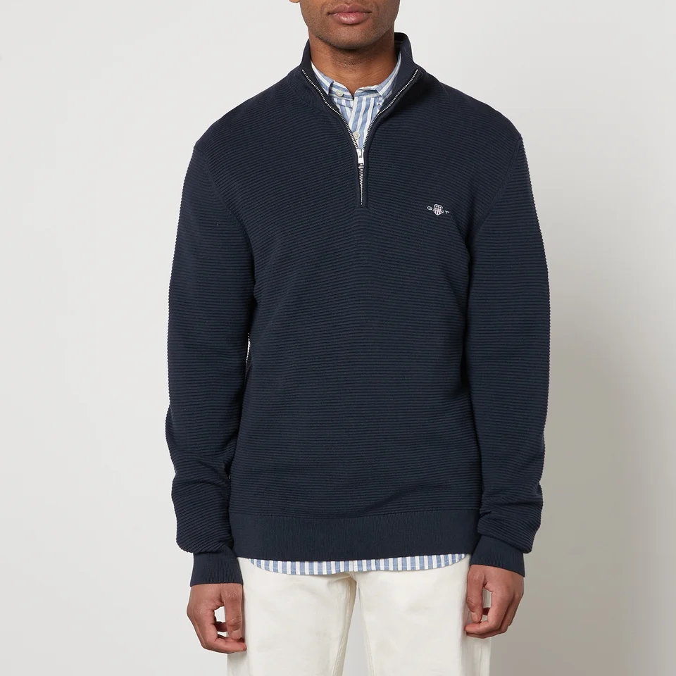 GANT Textured Cotton Half Zip Knitted Jumper 3 GANT Textured Cotton Half Zip Knitted Jumper