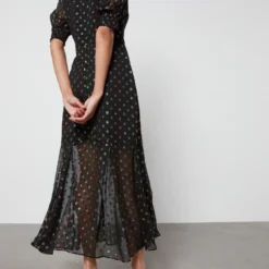 Never Fully Dressed Dobby Rosa Fil Coupé Georgette Dress -The Hut 14948963 1975096013702519