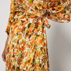 Stella Nova Floral-Print Puckered Silk Wrap Dress -The Hut 15343115 6275149644329709